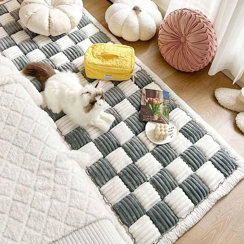 Vista 3 de Tapete cuadrado grande de color crema a cuadros para cama y sofá, funda para sofá, funda protectora de algodón, lavable a máquina