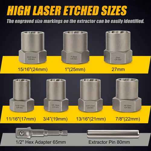 Vista 11 de Topec Juego de extractor de pernos de alta resistencia de 5 piezas, juego de extractor de impacto de 1/2 pulgada, kit de herramientas perfecto