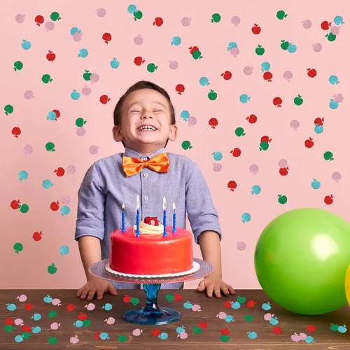 Vista 6 de Confeti colorido de manzana de frutas, cumpleaños, decoración de mesa de manzana con temática de frutas, 100