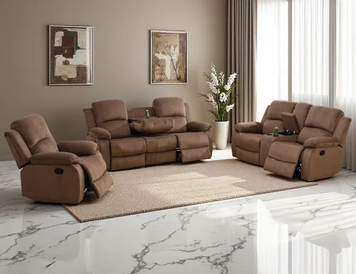 Vista 42 de Sofá reclinable manual, sofá reclinable de lujo de 3 plazas, sofá reclinable con portavasos y mesa de café, sofá de cuero sintético para sala