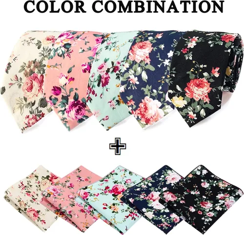 Vista 6 de SUNOVELTIES Corbatas de algodón con estampado floral delgado para novio, padrinos de boda, accesorios de disfraz de boda