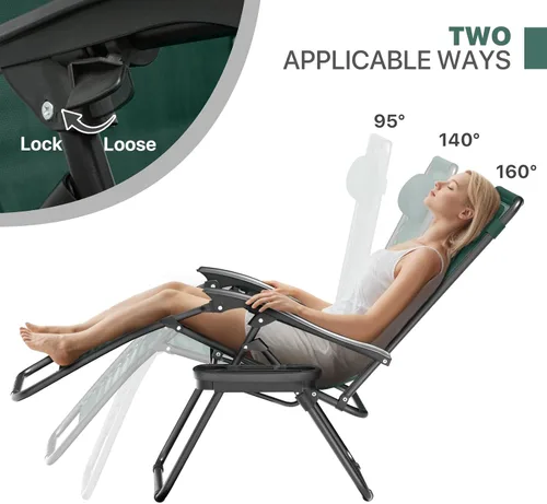 Vista 56 de Magshion Zero Gravity - Juego de 2 sillas reclinables para patio al aire libre con bandeja lateral, reclinables ajustables antigravedad