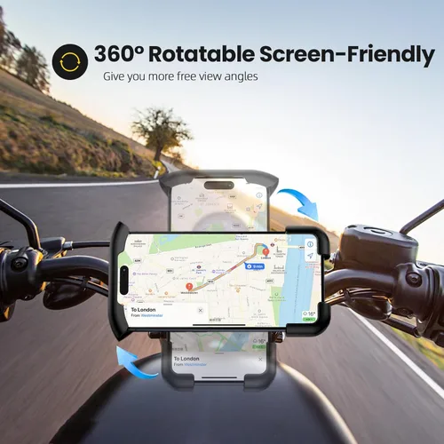 Vista 4 de Soporte de teléfono para bicicleta, soporte de teléfono para motocicleta, manillar giratorio de 360°, abrazadera de teléfono celular, clip