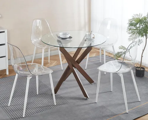 Vista 184 de Mesa de comedor redonda de 36 pulgadas para 4, mesas de cocina y comedor de cristal, moderna mesa de comedor circular con mesa de vidrio templado