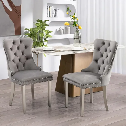 Vista 32 de SoarFlash Juego de 6 sillas de comedor de terciopelo, silla lateral de respaldo alto, silla lateral tapizada moderna de alta gama con capitoné