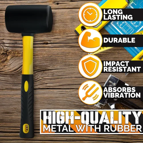 Vista 4 de Rubber Mallet Hammer 8 Oz, Soft Face Non-Marring Head (Orange)