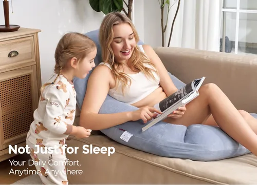 Vista 6 de Momcozy Dreamlign U Pro - Almohada de embarazo para dormir, almohada de maternidad con almohada ajustable para las piernas, funda extraíble, soporte