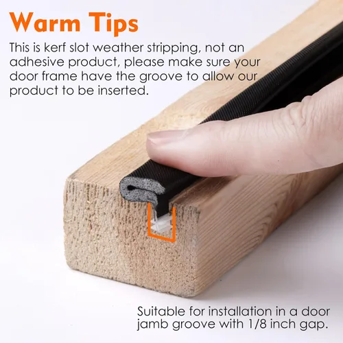 Vista 3 de Cinta de sellado para puerta Kerf - Espacio grande, tira de sellado para puerta exterior - 6.1 metros, negro