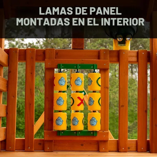 Vista 10 de Gorilla Playsets 01-0031-AP Juego de columpios de madera Great Skye II con techo de madera, 3 toboganes y pared de roca, color marrón