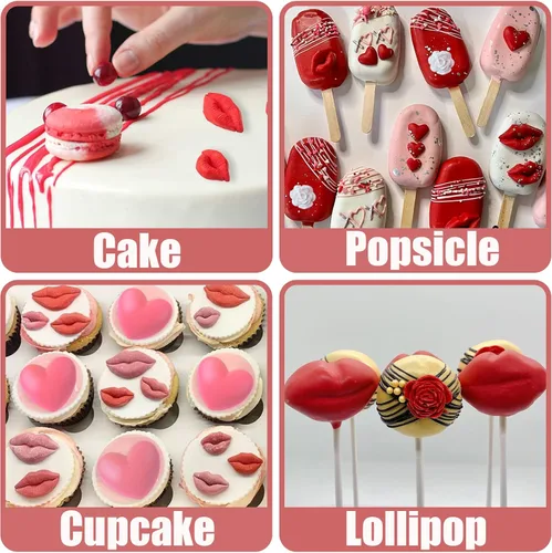 Vista 4 de Moldes de silicona para labios de chocolate, 5 unidades, cuentas semicirculares en forma de corazón, rosas pequeñas, molde de fondant
