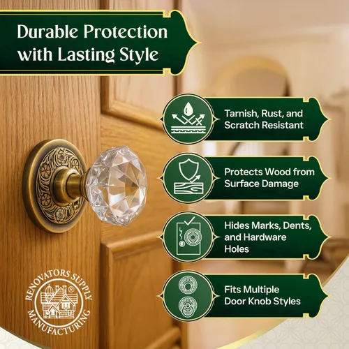 Vista 4 de Renovators Supply Manufacturing Par de rosetas de pomo de puerta de 2.38 pulgadas de latón antiguo decorativo para puerta