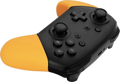 Vista 7 de eXtremeRate Precaución - Empuñaduras de repuesto amarillas para control Nintendo Switch Pro, carcasa de agarre de mano suave al tacto