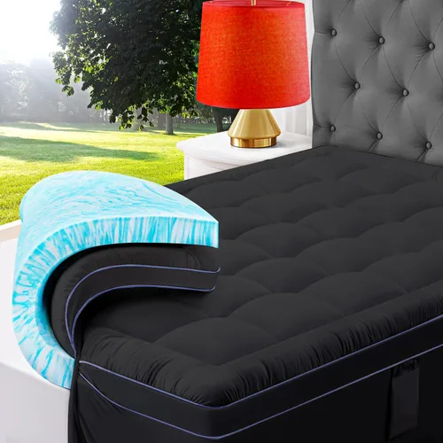 Vista 13 de ABENE Cubrecolchón de espuma viscoelástica de doble capa de 3 pulgadas, espuma viscoelástica de 2 pulgadas más 1 pulgada de plumón alternativo