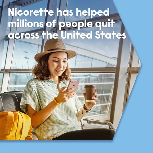 Vista 3 de Nicorette Goma de mascar de nicotina de 4 mg para ayudar a dejar de fumar con el programa de apoyo conductual, ayuda para dejar de fumar con sabor a