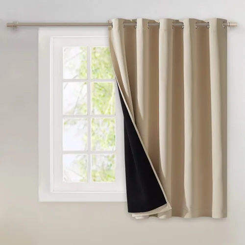 Vista 187 de NICETOWN Cortinas 100 % opacas con aislamiento térmico, panel de cortina deslizante de rendimiento que reduce el ruido con forro negro, bloqueo