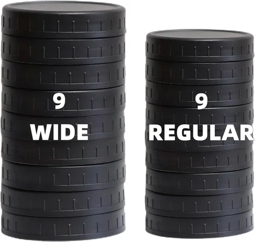 Vista 8 de Jumterlee Paquete de 9 tapas negras de boca ancha para tarros Mason con anillos de silicona, tapas de plástico para frascos Mason, tapas