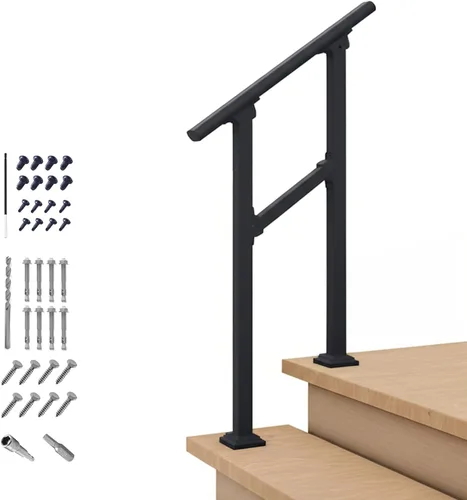 Barandales de exteriores para escaleras, hierro forjado color negro (2 escalones)