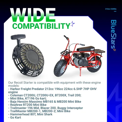 Vista 5 de BlueStars 212 Ct200u Arrancador de retroceso de arranque – Compatible con Predator 212 196cc 212cc 224cc 6.5HP 7HP OHV Engine Coleman CT200U BT200X