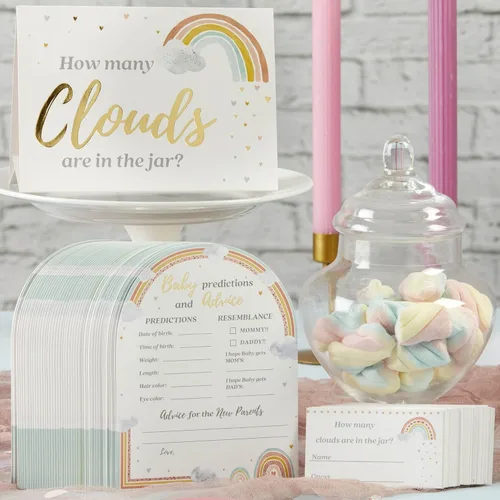 Vista 4 de Kate Aspen Juego de tarjetas de consejos para bebés y baby shower de arcoíris boho (juego de 50)