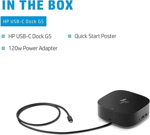 Vista 4 de HP USB-C Essential Dock G5 - Estación de acoplamiento multipuerto con USB-C, HDMI, Ethernet, DisplayPort, incluye expansor de puerto USB Dockztorm