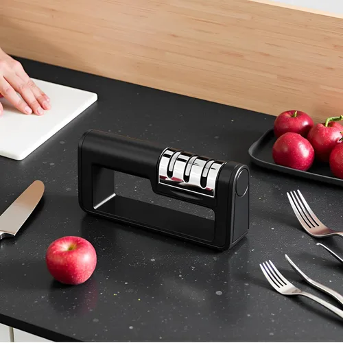 Vista 4 de Afilador de cuchillos activo de 4 etapas, negro, afilado de precisión para cuchillos de cocina, tijeras y más