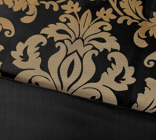 Vista 4 de Chezmoi Collection Juego de edredón floral de jacquard Royale de 7 piezas, matrimonial/doble, negro/dorado