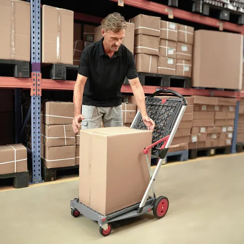 Vista 6 de CLAX® The Original Fabricado en Alemania Carritos plegables funcionales multiusos Carrito plegable móvil Carrito de compras con caja de Gris