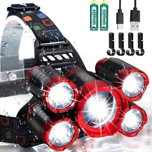 Vista 9 de Linterna frontal recargable USB, 12000 lúmenes, ultrabrillante, LED, faro de trabajo, 4 modos, impermeable, mejor linterna frontal para adultos