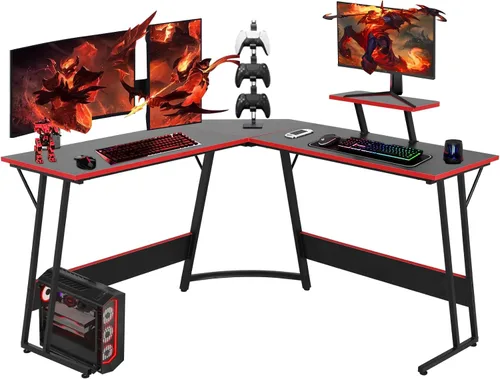 Vista 8 de Escritorio para juegos en forma de L de 51 pulgadas, escritorio de computadora para dormitorio, escritorio blanco en forma de L