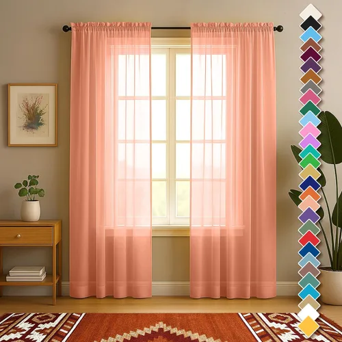 Vista 21 de YHSF Cortinas traslúcidas – Juego de 2 paneles para decoración del hogar – Elegantes cortinas de gasa sólida con bolsillo para barra para Beige