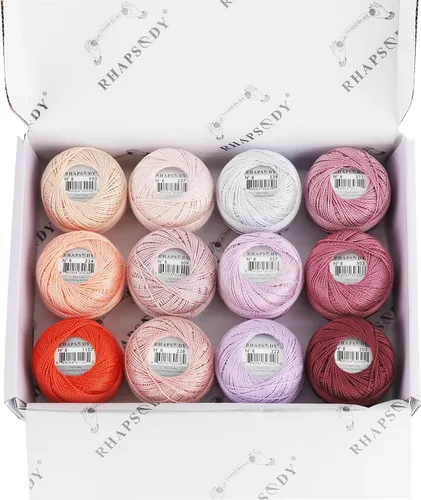 Vista 43 de Rhapsody Hilo de algodón perla tamaño 8 hilo de ganchillo Perle 12 bolas Set tejido a mano, bordado, sashiko, punto de cruz, costura, punto