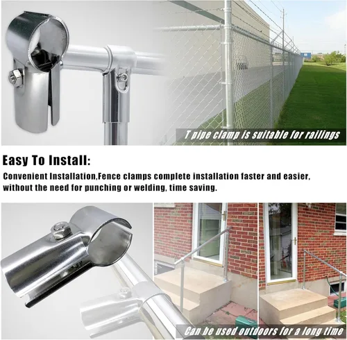Vista 5 de 16 juegos de abrazadera de tubo en T de 1 pulgada, abrazaderas de riel de extremo de valla de enlace de cadena de acero inoxidable, abrazadera