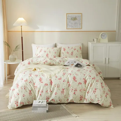Vista 27 de mixinni Juego de funda de edredón de algodón floral para niñas y adolescentes, con lazos de cremallera, fácil cuidado, ultra suave y transpirable