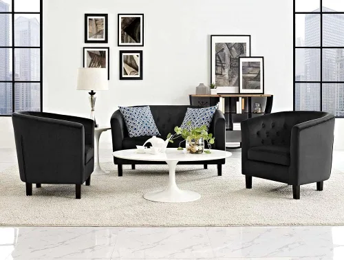 Vista 6 de Modway Prospect - Juego de sofá biplaza y dos sillones tapizados de terciopelo, color negro