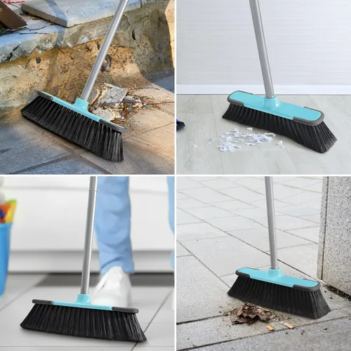 Vista 6 de Escoba Interior Azul con Mango Largo de 54 Pulgadas, Escoba para Casa para Limpieza de Pisos, Escoba de Barrido para Cocina, Garaje, Vestíbulo