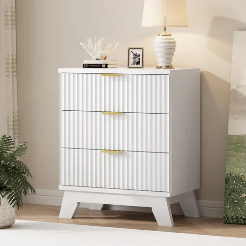 Vista 10 de Cómoda acanalada para dormitorio con 6 cajones, cajonera moderna de 46 pulgadas de alto con mango de metal, soporte de TV de cómoda de madera