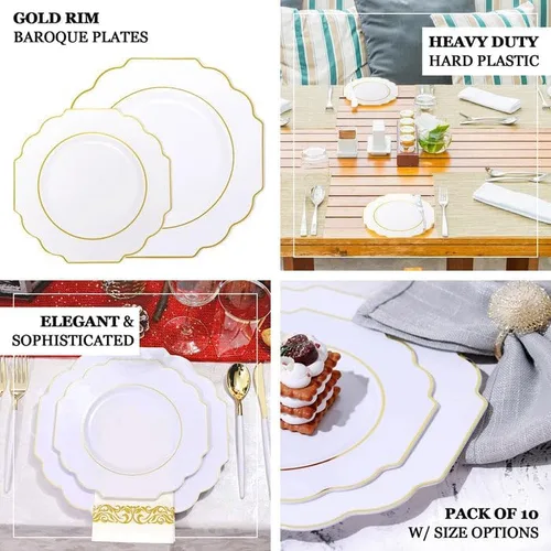 Vista 4 de Efavormart - Paquete de 10 platos de postre de plástico duro verde esmeralda de 8 pulgadas, vajilla desechable, platos barrocos resistentes