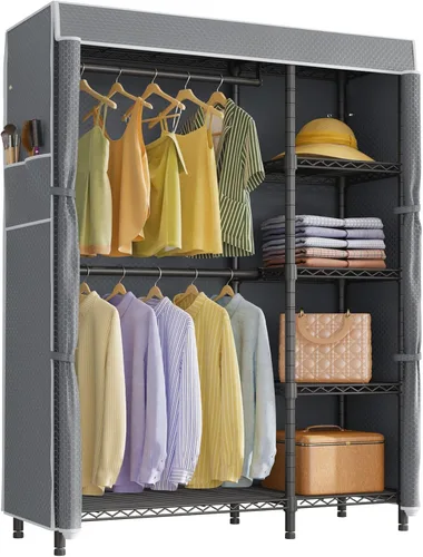 Vista 10 de VIPEK V7 Perchero para Colgar Ropa de Servicio Pesado Perchero con Estantes, Percheros de Armario Portátiles Percheros de Ropa de Metal de 5 Niveles