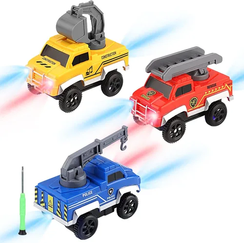 Vista 9 de Unicorn Tracks - Auto de repuesto que brilla en la oscuridad para niños, paquete de 4 con 3 luces LED intermitentes