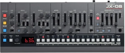 Roland Sintetizador boutique de módulo de sonido de mesa JX-08 - Compacto, ligero, portátil, altavoces integrados y operación con batería