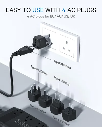 Vista 2 de DOACE Convertidor de voltaje de 220v a 110v EE.UU. a Europa: 350W 220 a 110 Convertidor de voltaje para viajes europeos - Adaptador de corriente