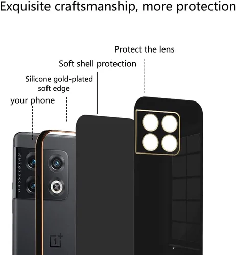 Vista 5 de Compatible con OnePlus 10 Pro Funda de silicona rosa, chapado para OnePlus 10 Pro, funda delgada y suave a prueba de golpes (negro)