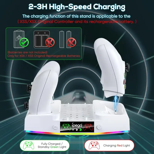 Vista 4 de Soporte de ventilador de refrigeración mejorado para Xbox Series S con estación de carga, base de carga de controlador MENEEA y sistema