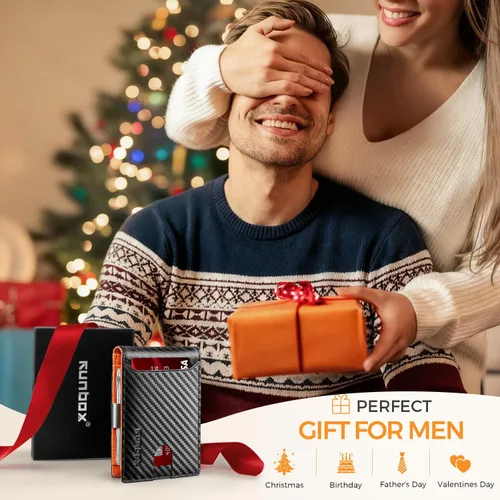 Vista 5 de RUNBOX - Carteras delgadas para hombre, cartera de piel con pinza para el dinero, cartera de bolsillo frontal con bloqueo RFID, tarjetero