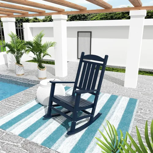 Vista 51 de WO Home Furniture Silla Mecedora de Patio Moderna para Exteriores HDPE Resistente a UV y Clima (Negro)