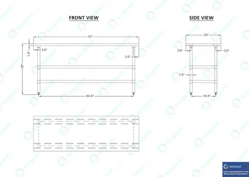 Vista 9 de Mesa de trabajo de acero inoxidable con 2 estantes Mesa de utilidad de metal Mesa de utilidad NSF comercial y residencial