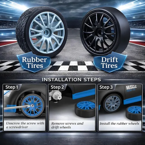 Vista 6 de Auto de control remoto RC Drift Car 2.4GHz Escala 1:24 4WD 15KM/H Modelo de vehículo de alta velocidad con luces LED Neumático de Derrape Coche