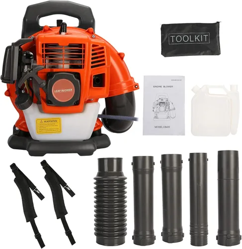 Vermon Soplador de hojas de mochila, soplador de hojas a gas de 2 tiempos, 52 cc, 6800 RPM, potente soplador de césped para césped, jardín, cuidado