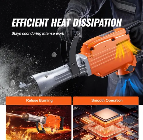 Vista 4 de VEVOR Martillo de demolición Jack, MAX 2200 W martillo eléctrico resistente, rompedor de concreto de 1350 BPM, 2 piezas de cinceles con estuche