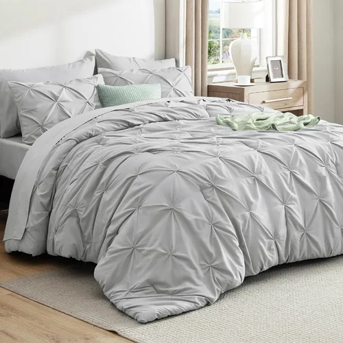 Vista 76 de Bedsure Juego de edredón tamaño individual XL, juego de ropa de cama extra largo de 5 piezas, cama plisada rosa en una bolsa con edredón, sábanas